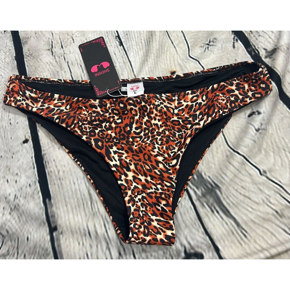 Shekini Leopard Print Cheeky Bikini Bottom Women's L NWT